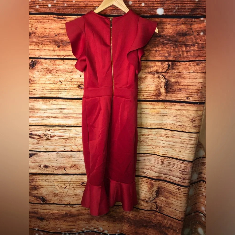 Red Ruffle Detail Dress - Picture 8 of 14